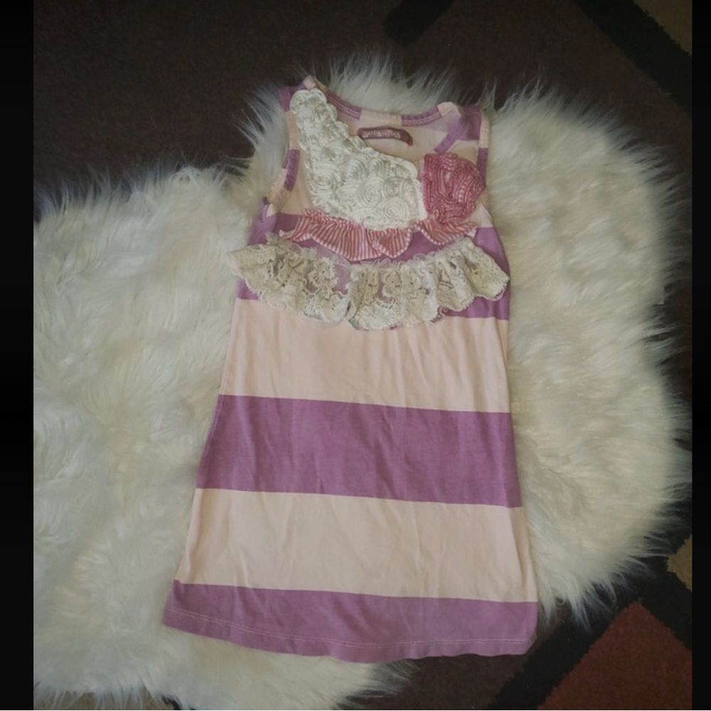 Girl’s Jelly the Pug crochet lace striped top shirt 3T EUC